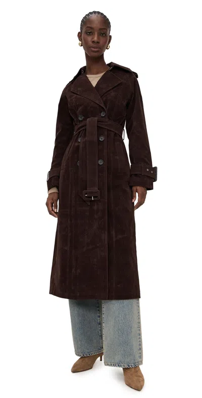 Avec Les Filles Faux Suede Maxi Trench Coat Chocolate In Brown