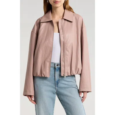 Avec Les Filles Faux-ever Leather™ Minimalist Bomber Jacket In Desert Rose