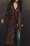 Avec Les Filles Flocked Velvet Animal Print Trench Coat Jacket In Brown
