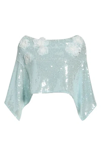 Avec Les Filles Floral Appliqué Handkerchief Hem Miniskirt In Blue