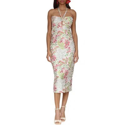 Avec Les Filles Floral Brocade Halter Neck Midi Dress In Wild Daisy