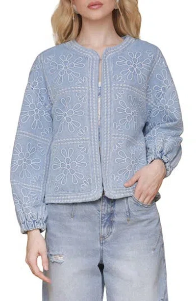 Avec Les Filles Floral Embroidered Crop Barn Jacket In Multi