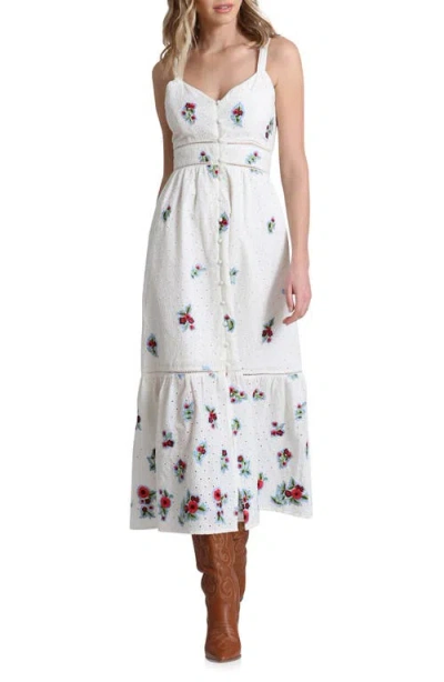 Avec Les Filles Floral Embroidered Eyelet Midi Dress In Maria Floral