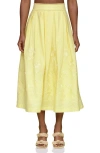 Avec Les Filles Womens Cotton Embroidered Square Neck Tank Top Midi Skirt In Yellow
