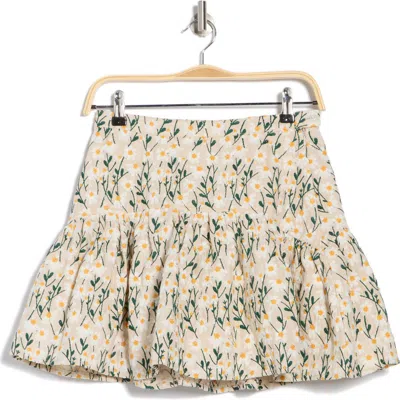 Avec Les Filles Floral Embroidered Tiered Miniskirt In Cream Floral