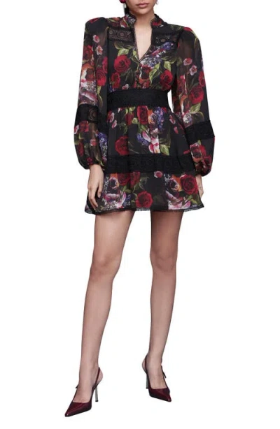 Avec Les Filles Floral Lace Detail Long Sleeve Minidress In Multi