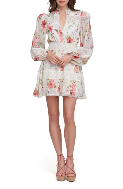 Avec Les Filles Floral Lace Detail Long Sleeve Minidress In Multi