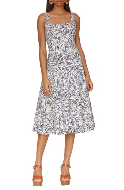 Avec Les Filles Floral Linen Blend Fit & Flare Midi Dress In Papillon