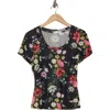 Avec Les Filles Floral Mesh Top In Black Wildflower Print