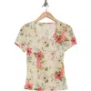 Avec Les Filles Floral Mesh Top In Ecru Wildflower Print