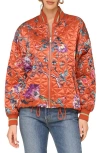 Avec Les Filles Floral Print Quilted Satin Bomber Jacket In Spice Floral
