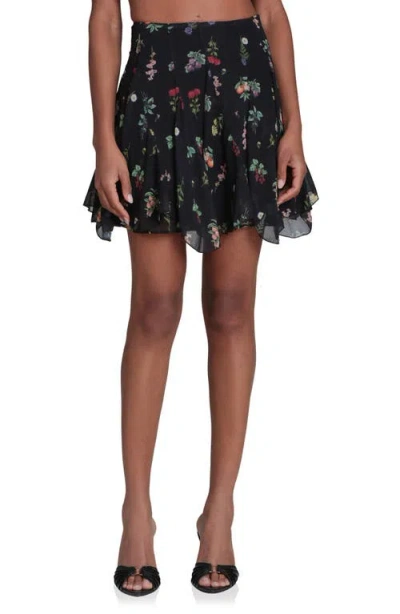 Avec Les Filles Floral Print Ruffle Miniskirt In Black