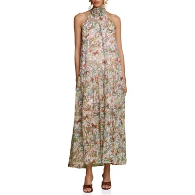 Avec Les Filles Floral Sleeveless Halter Dress In Multi