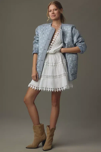 Avec Les Filles Floral Stripe Quilted Jacket In Blue