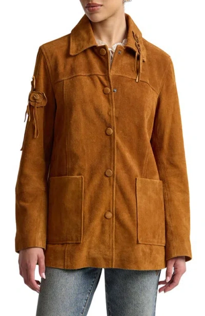 Avec Les Filles Floral Suede Shirt Jacket In Brown