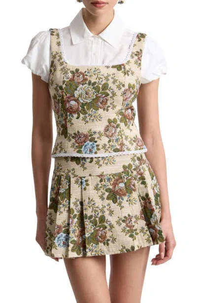 Avec Les Filles Floral Tapestry Lace Trim Shell In Multi