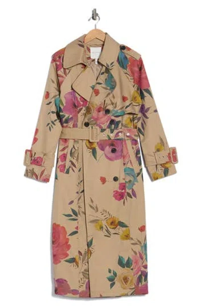 Avec Les Filles Floral Trench Coat In Multi