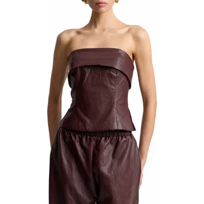 Avec Les Filles Foldover Strapless Faux Leather Top In Bordeaux