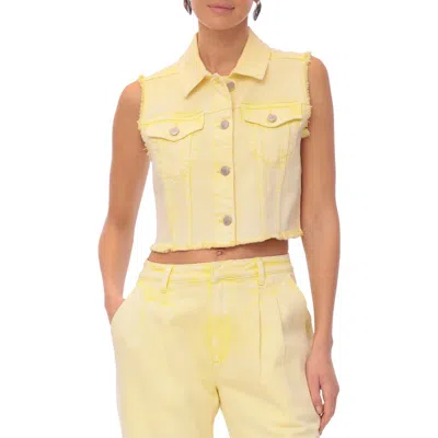 Avec Les Filles Frayed Crop Vest In Citrus Sun