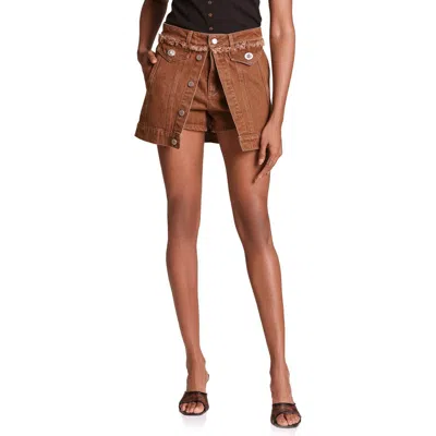 Avec Les Filles Frayed Waist Denim Skort In Brown