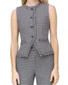 Avec Les Filles Gingham Fringe Vest In Dark Navy