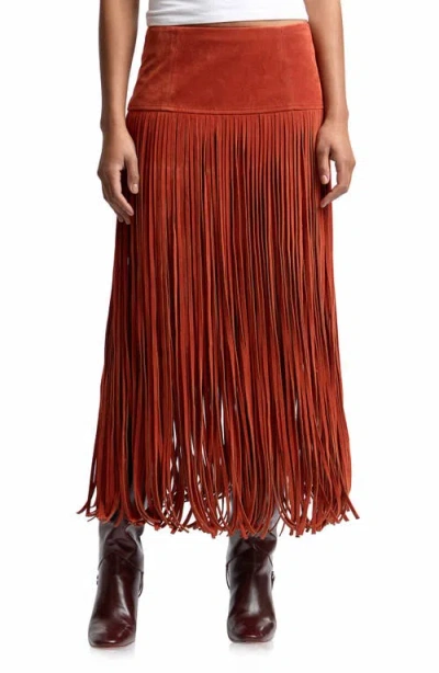 Avec Les Filles Fringe Maxi Skirt In Red