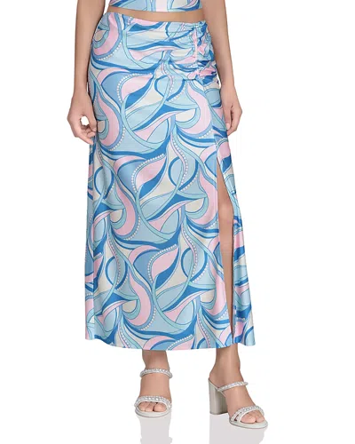Avec Les Filles Front Slit Ruched Skirt In Blue