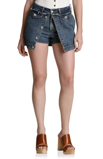 Avec Les Filles Front Split Denim Miniskort In Blue