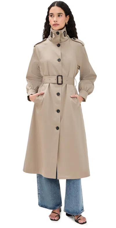 Avec Les Filles Funnel Neck Maxi Trench Coat Sage In Gray