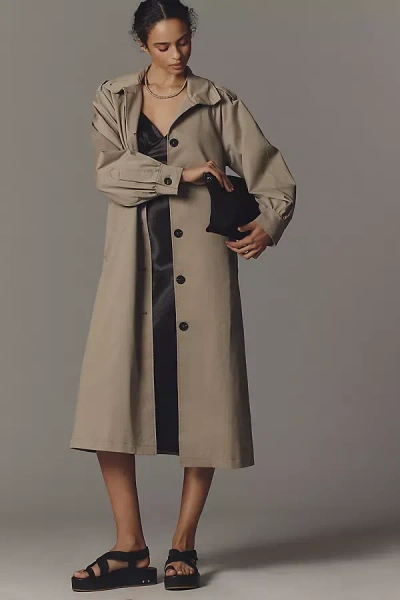 Avec Les Filles Funnel-neck Mid-length Trench Coat Jacket In Brown