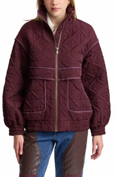 Avec Les Filles Funnel Neck Quilted Bomber Jacket In Burgundy