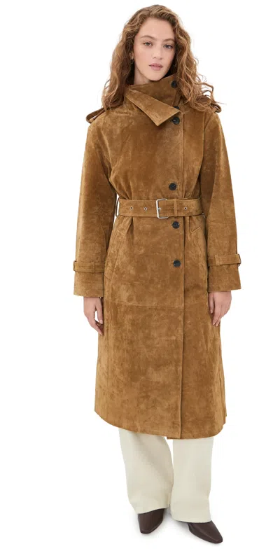 Avec Les Filles Funnel Neck Slouchy Trench Whiskey