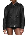 Avec Les Filles Pieced Back Leather Bomber Jacket In Black
