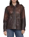 Avec Les Filles Pieced Back Leather Bomber Jacket In Brown