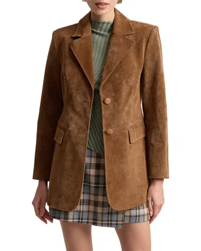 Avec Les Filles Genuine Leather Blazer In Brown