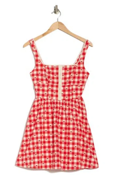 Avec Les Filles Gingham Cherry Fit & Flare Minidress In Red