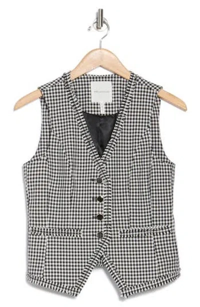 Avec Les Filles Gingham Fringe Trim Vest In Black White