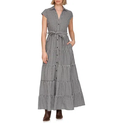 Avec Les Filles Gingham Maxi Shirtdress In Gray