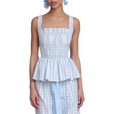 Avec Les Filles Gingham Peplum Top In Blue