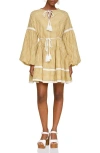 Avec Les Filles Gingham Print Long Sleeve Minidress In Olio Gingham