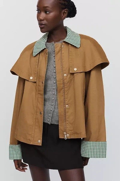 Avec Les Filles Gingham Trim Cape Jacket In Pink