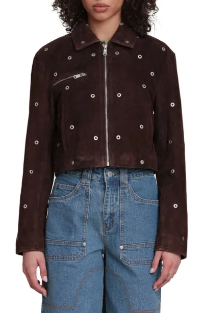 Avec Les Filles Grommet Detail Suede Jacket In Brown