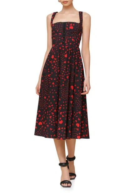 Avec Les Filles Heart Corset Midi Sundress In Black,red