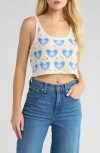 Avec Les Filles Women's Cropped Crotchet Heart Top In Blue