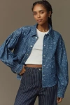 Shop Avec Les Filles Heart Denim Shirt Jacket In Blue