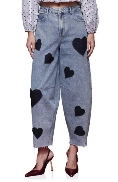 Avec Les Filles Heart High Waist Barrel Jeans In Blue