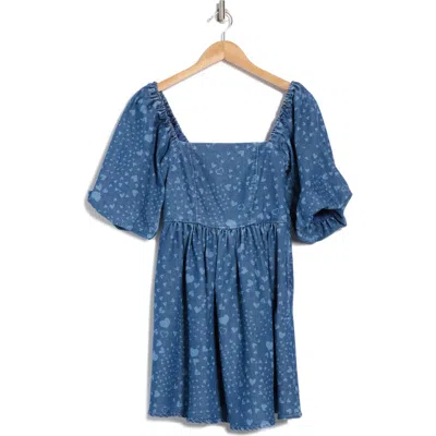 Avec Les Filles Heart Puff Sleeve Babydoll Minidress In Swirling Hearts