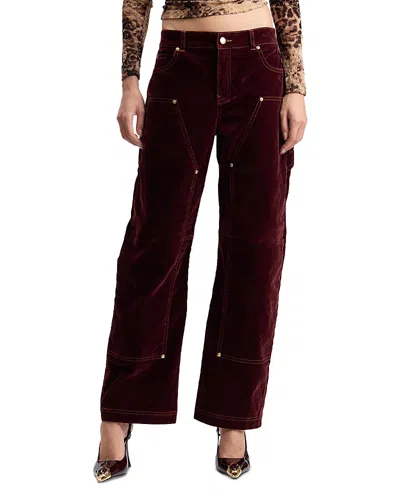 Avec Les Filles High Rise Barrel Leg Carpenter Jeans In Brandy In Burgundy