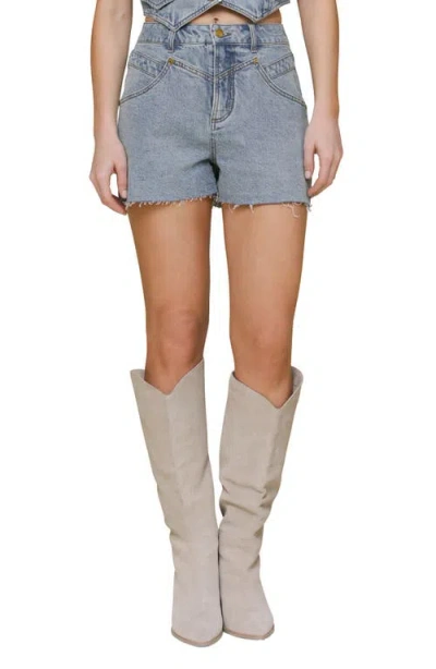 Avec Les Filles Distressed Denim Short In Blue