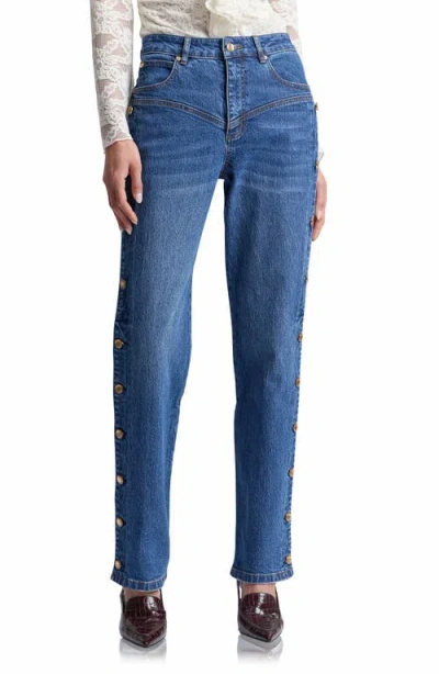 Avec Les Filles High Waist Side Shank Straight Leg Jeans In Multi